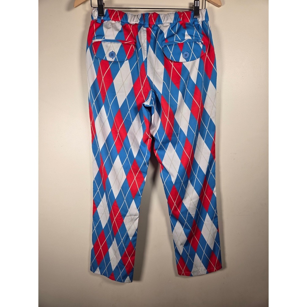 Tipsy Elves Mens Argyle Golf Pants Red White Blue Diamond Performance Trousers S - Picture 5 of 9